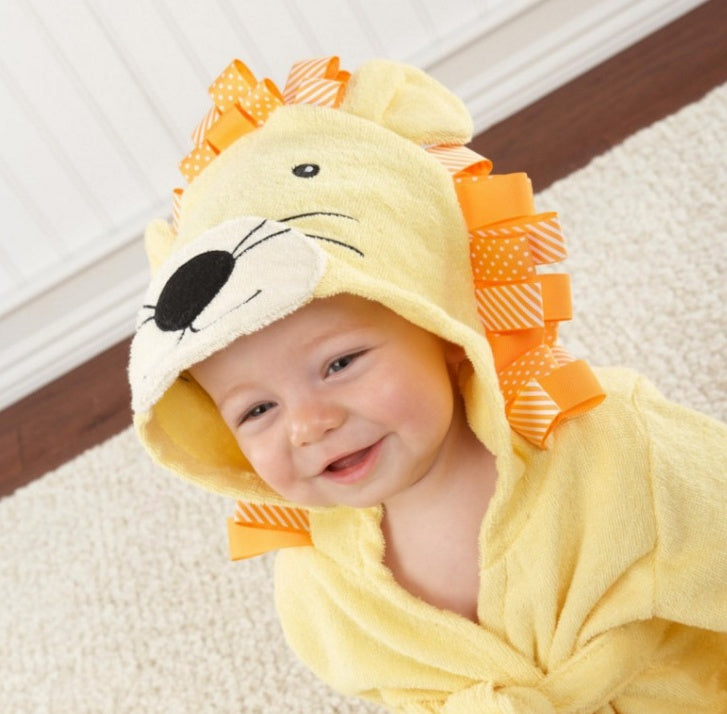 🛁 Baby’s Hooded Bathrobe – Adorable Animal Designs for Cozy Bath Time Fun! 🐭  🦁  🦊