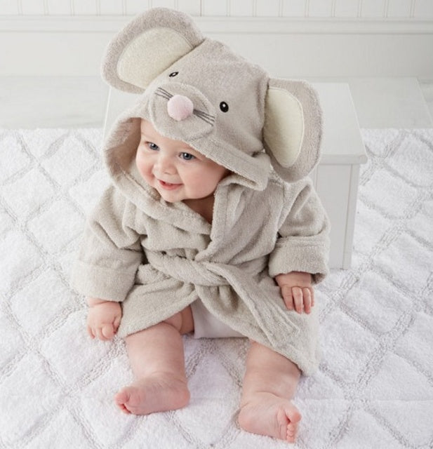 🛁 Baby’s Hooded Bathrobe – Adorable Animal Designs for Cozy Bath Time Fun! 🐭  🦁  🦊